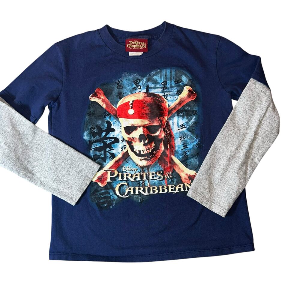 Disney's Pirates of the Caribbean youth long sleeve skull pirate T shirt size 7